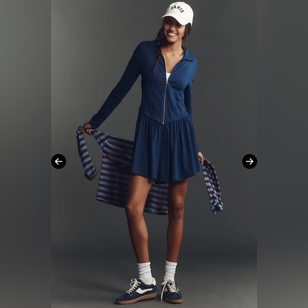 Daily Practice Taylor Blue Long-Sleeve Zip-Front Mini Dress Women’s Size S NWT